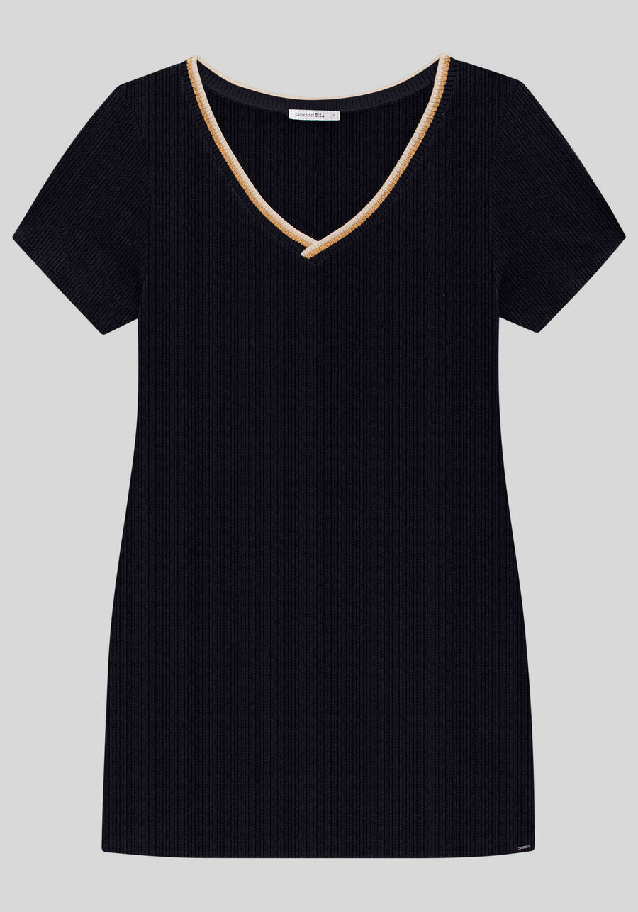 Vestido Curto Plus Size Canelado com Decote V, . Vestido Curto Plus Size Canelado com Decote V, , large.