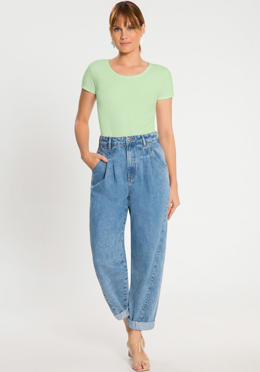 Blusa Em Malha Canelada Com Mangas Curtas E Decote Redondo, . Blusa Em Malha Canelada Com Mangas Curtas E Decote Redondo, , large.