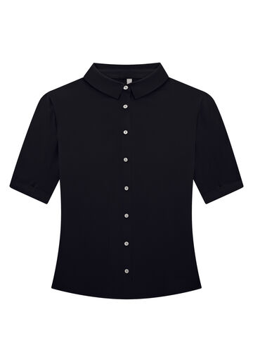 Camisa Plus Size Alongada Com Mangas 3/4 E Botões, PRETO REATIVO. Camisa Plus Size Alongada Com Mangas 3/4 E Botões, PRETO REATIVO, large.