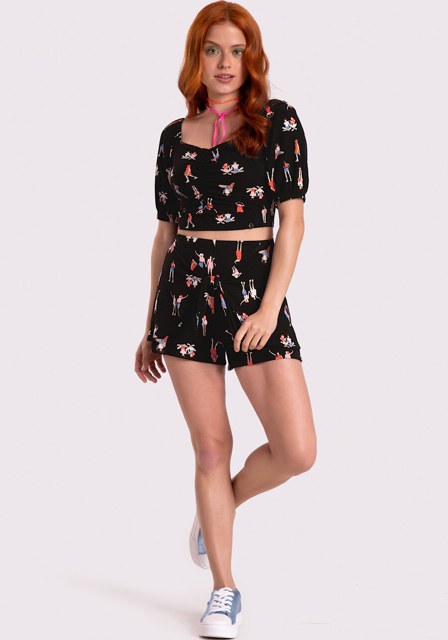 Shorts Juvenil Estampado Canelado com Amarração, . Shorts Juvenil Estampado Canelado com Amarração, , large.