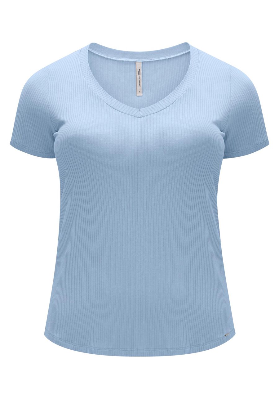 Blusa Básica Em Malha Canelada Com Mangas Curtas E Decote V, . Blusa Básica Em Malha Canelada Com Mangas Curtas E Decote V, , large.