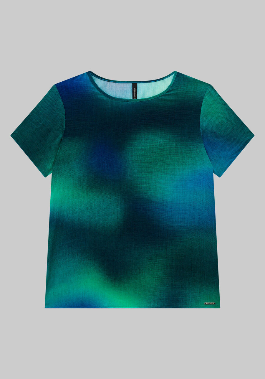 Blusa Manga Curta em Viscose Estampada, . Blusa Manga Curta em Viscose Estampada, , large.