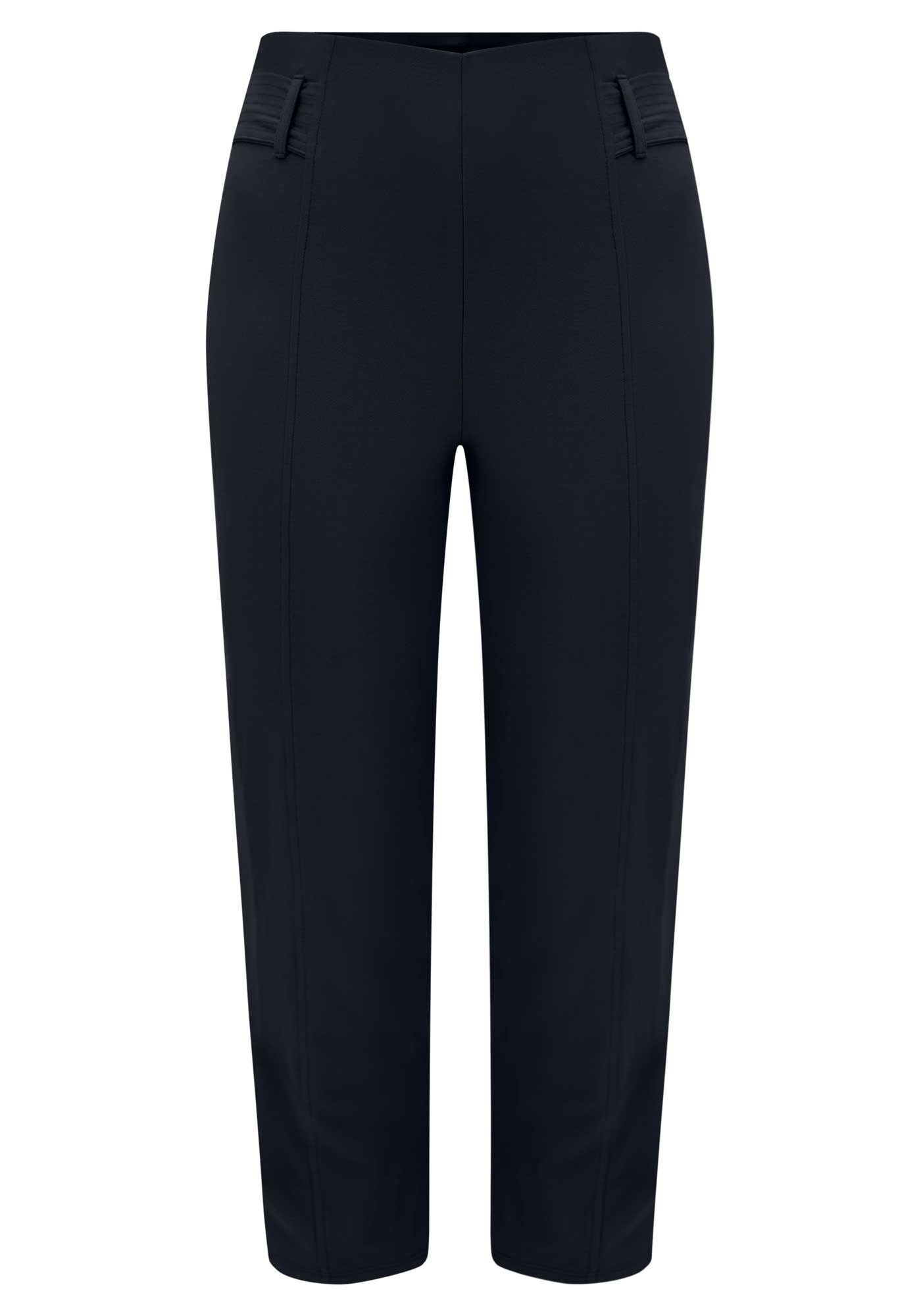 Cal&ccedil;a Reta Com Cintura Alta E Nervuras Em Malha Crepe, , large.