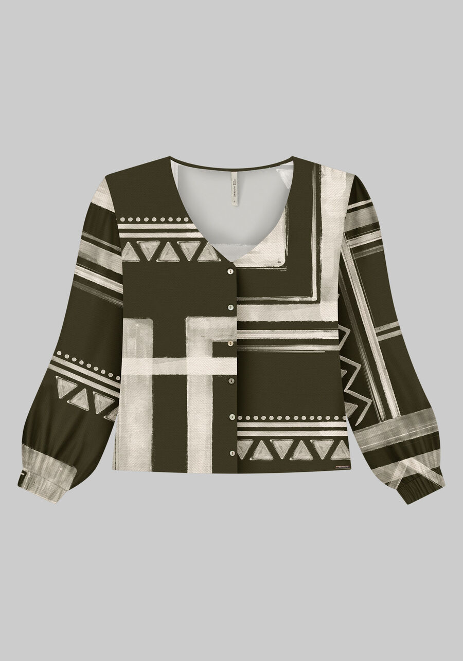 Camisa Manga Longa Bufante Plus Size Estampada, . Camisa Manga Longa Bufante Plus Size Estampada, , large.