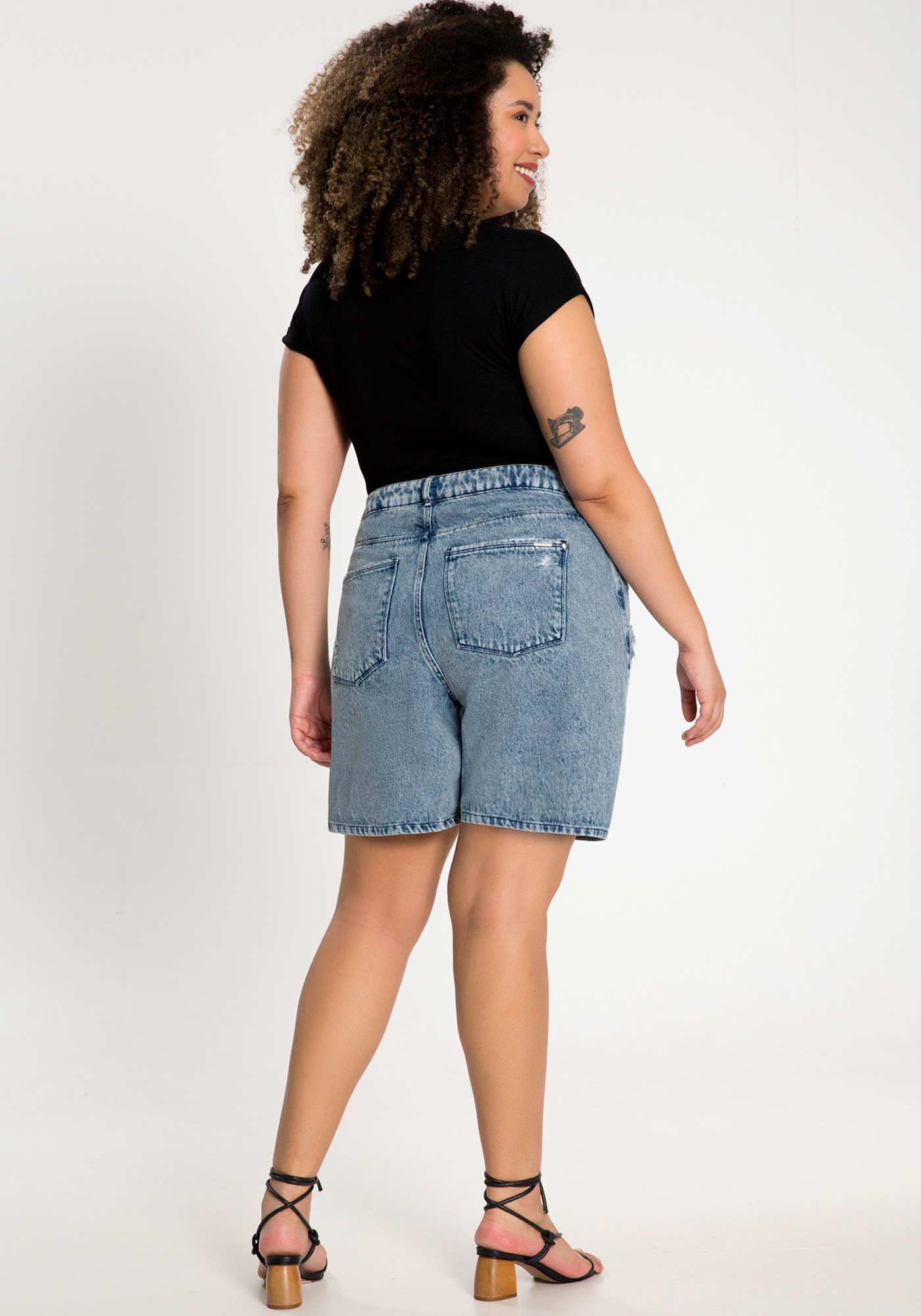 Bermuda Jeans Boyfriend Cintura M dia Plus Size Lunender
