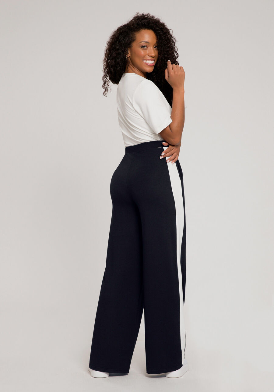 Calça Wide Leg em Moletom Viscose com Bolsos, PRETO REATIVO. Calça Wide Leg em Moletom Viscose com Bolsos, PRETO REATIVO, large.