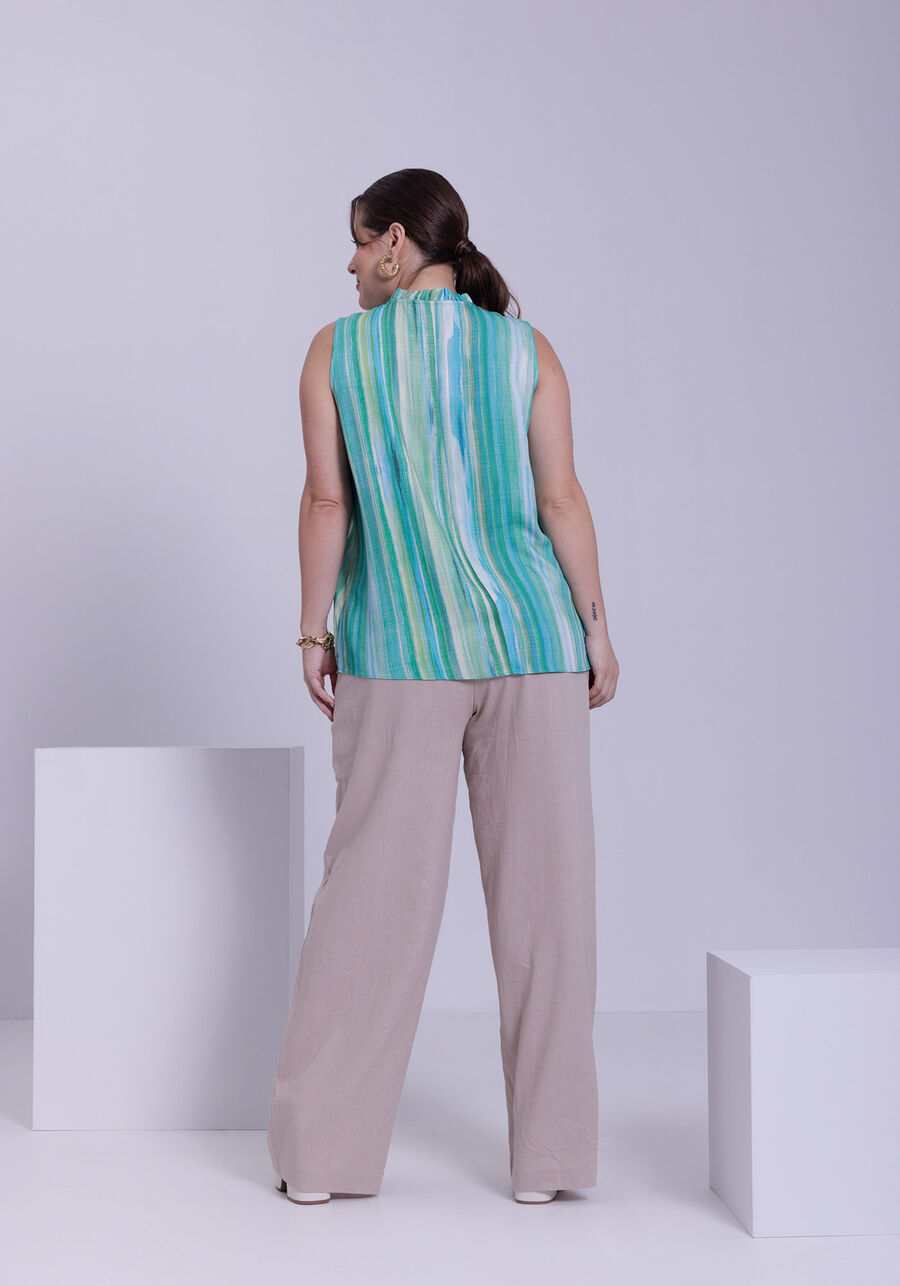 Regata Plus Size em Viscose com Franzido e Amarração Gola, GUARANA VERDE. Regata Plus Size em Viscose com Franzido e Amarração Gola, GUARANA VERDE, large.