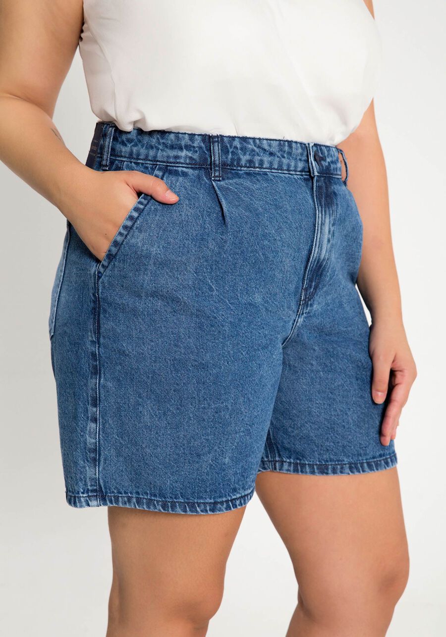 Shorts Jeans Mommy com Cintura Alta Plus Size, JEANS, large.