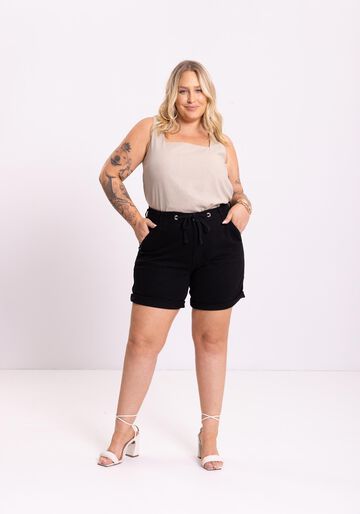 Shorts Boyfriend Plus Size Com Bolsos Em Sarja Com Elastano, PRETO REATIVO. Shorts Boyfriend Plus Size Com Bolsos Em Sarja Com Elastano, PRETO REATIVO, large.