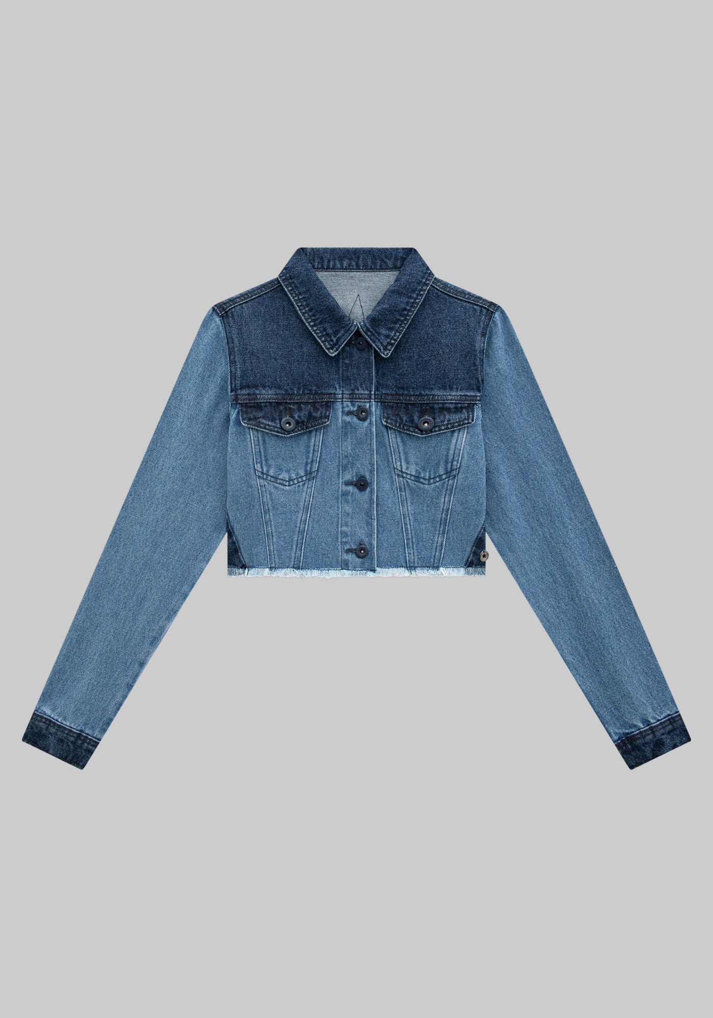 Jaqueta Jeans Bicolor Juvenil com Patch Estrela, , large.