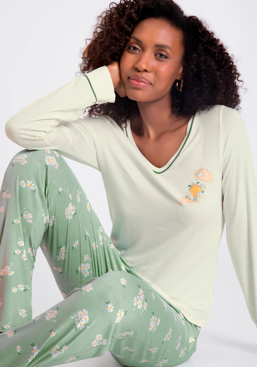 Pijama Longo em Viscose Decote V, . Pijama Longo em Viscose Decote V, , large.