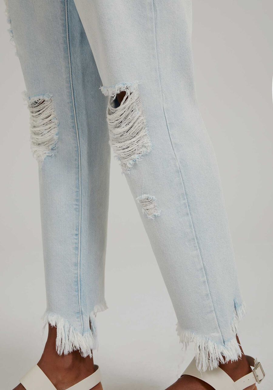 Calça Jeans Mommy Cropped com Rasgados e Lenço, . Calça Jeans Mommy Cropped com Rasgados e Lenço, , large.