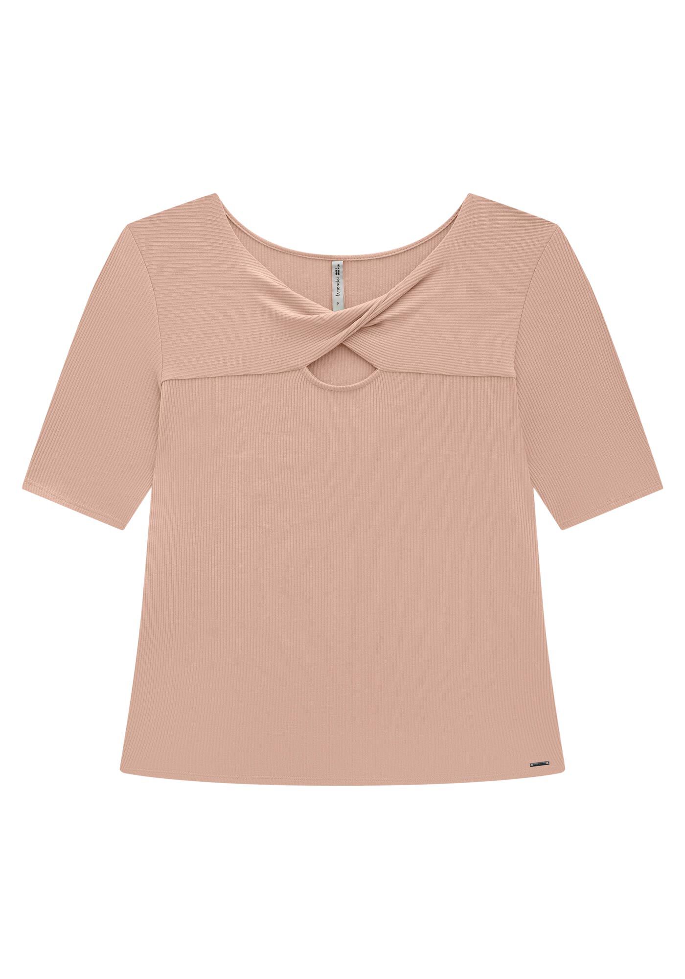 Blusa Plus Size Canelada com Tor&ccedil;&atilde;o no Decote, , large.