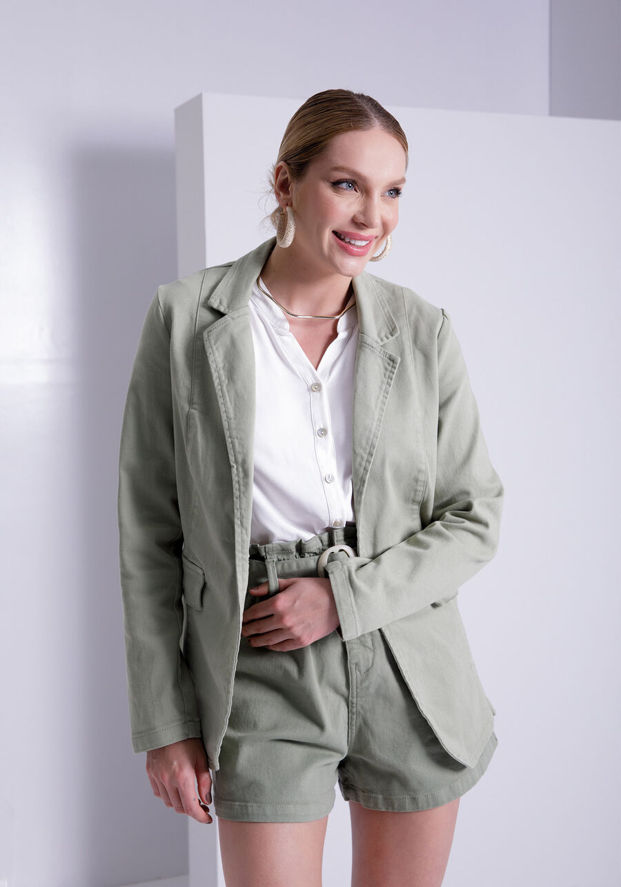 Blazer Sarja Alfaiataria com Elastano, VERDE CORAL. Blazer Sarja Alfaiataria com Elastano, VERDE CORAL, large.