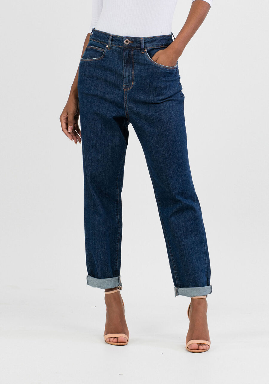Calça Mommy Cintura Alta, JEANS ESCURO. Calça Mommy Cintura Alta, JEANS ESCURO, large.