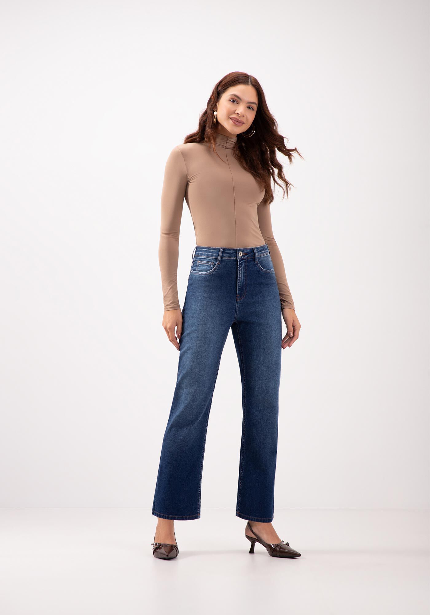 Cal&ccedil;a Jeans Reta Cropped Com Cintura Alta Chapa Barriga, JEANS, large.