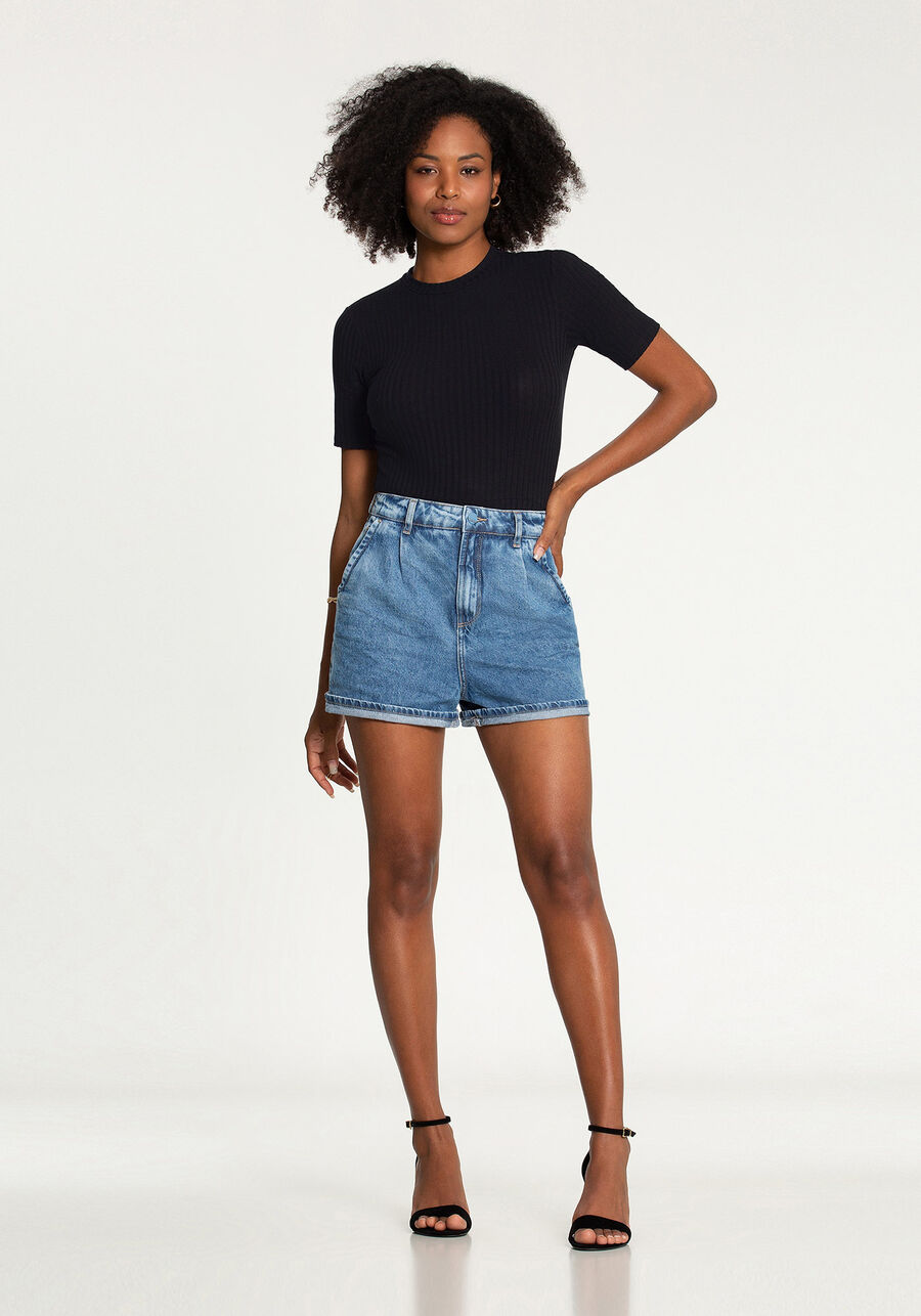 Shorts Mommy Cintura Alta, JEANS, large.