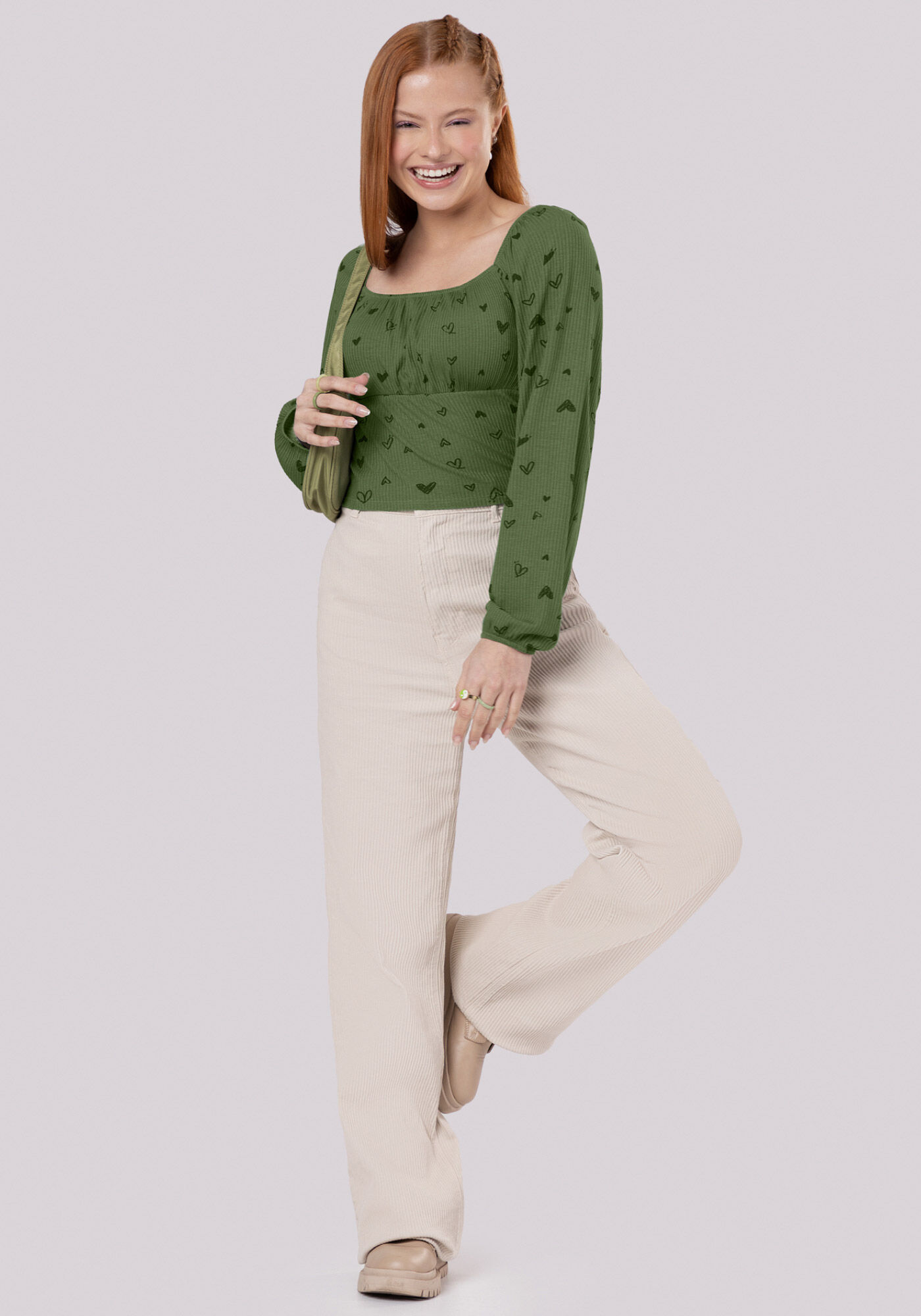 Blusa Juvenil Estampada com Manga Longa Bufante, , large.