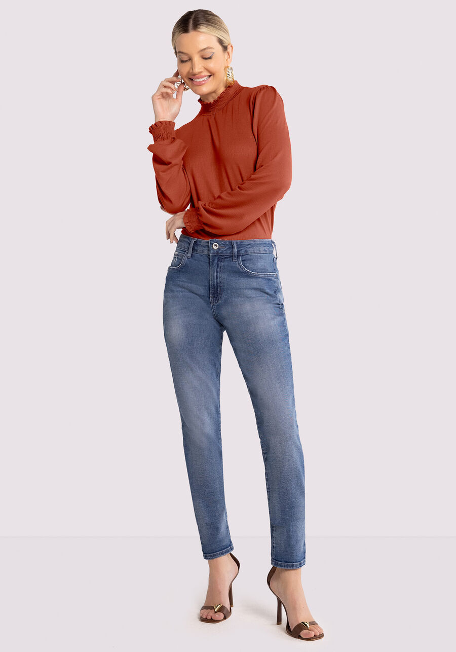 Calça Jeans Skinny Estonada com Cintura Média, JEANS, large.