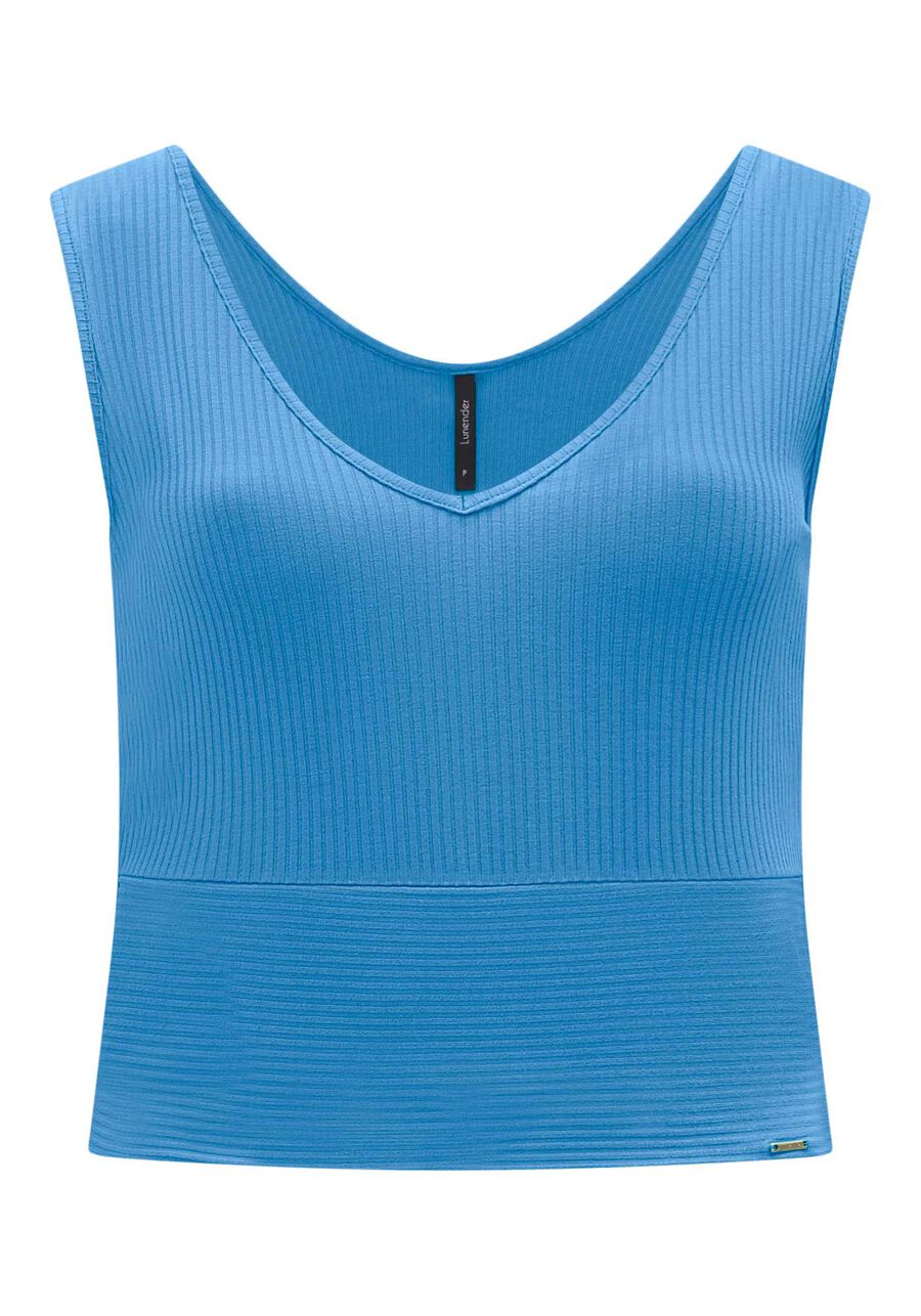 Blusa Cropped De Alças Com Decote V Em Malha Canelada, . Blusa Cropped De Alças Com Decote V Em Malha Canelada, , large.