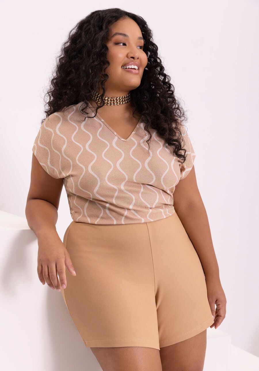 Macaquinho De Mangas Curtas Com Decote V Em Malha Com Lurex, SIMPLICIDADE MARROM. Macaquinho De Mangas Curtas Com Decote V Em Malha Com Lurex, SIMPLICIDADE MARROM, large.