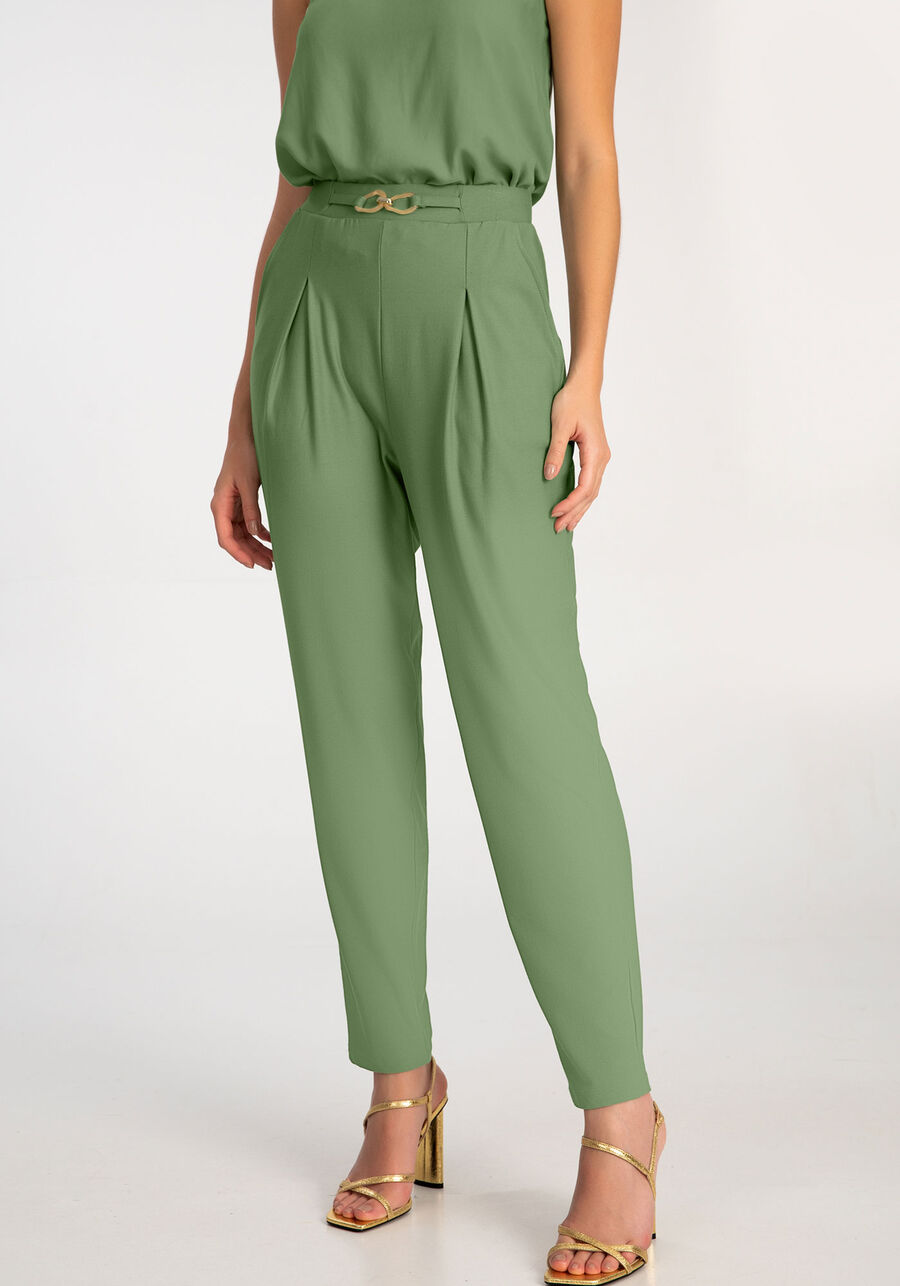 Calça Alfaiataria com Bolsos e Detalhe Cós, VERDE BOSQUE, large.