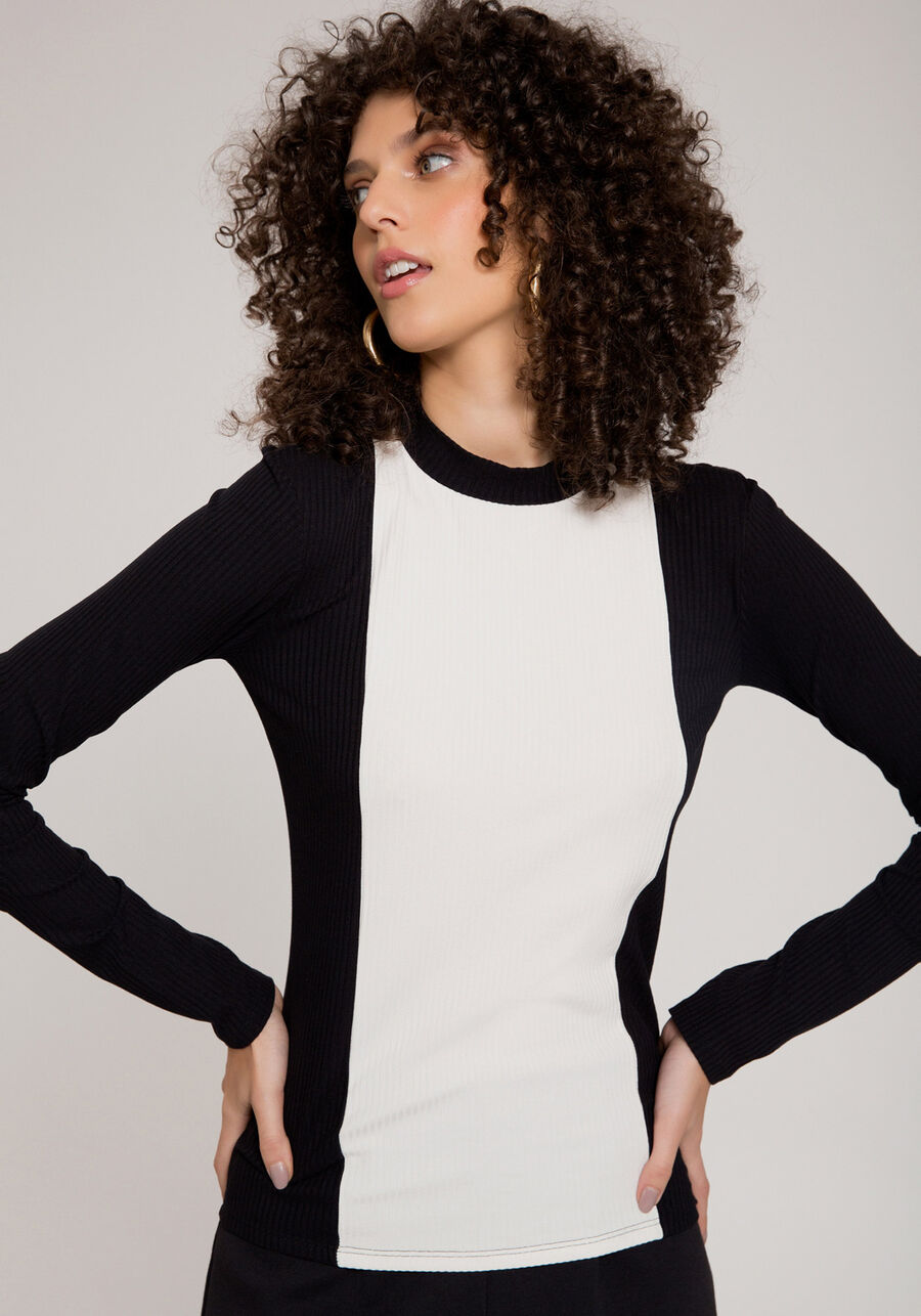 Blusa Manga Longa Canelada com Recorte, . Blusa Manga Longa Canelada com Recorte, , large.