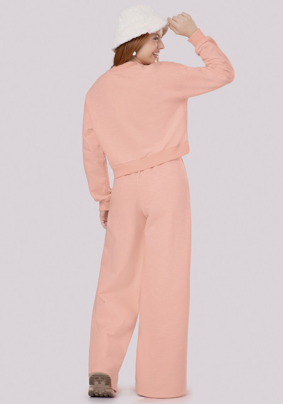Conjunto Juvenil em Moletom com Calça Wide Leg, SALMAO SENSACAO. Conjunto Juvenil em Moletom com Calça Wide Leg, SALMAO SENSACAO, large.
