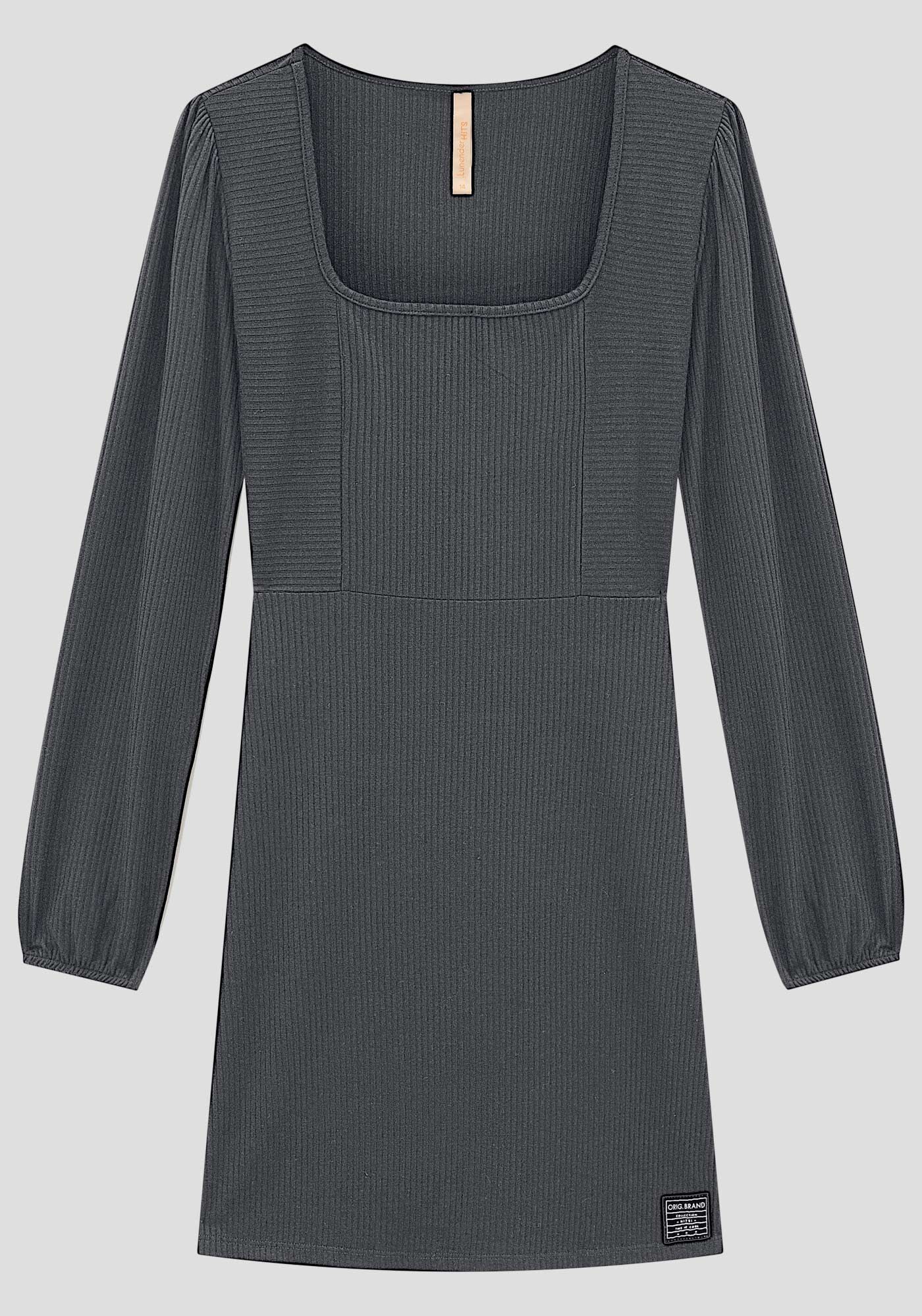 Vestido Curto Juvenil Canelado com Manga Longa, , large.