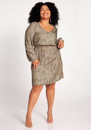 Vestido Plus Size em Viscose com Manga Longa, JAGUAR BEGE, large.