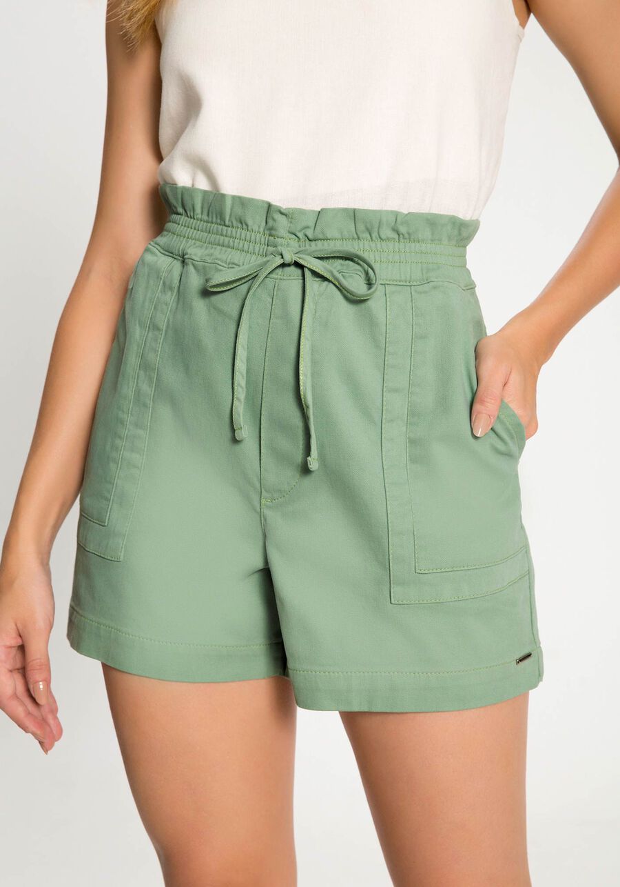 Shorts Jeans Clochard Com Elástico Cós, VERDE GEMSTONE. Shorts Jeans Clochard Com Elástico Cós, VERDE GEMSTONE, large.