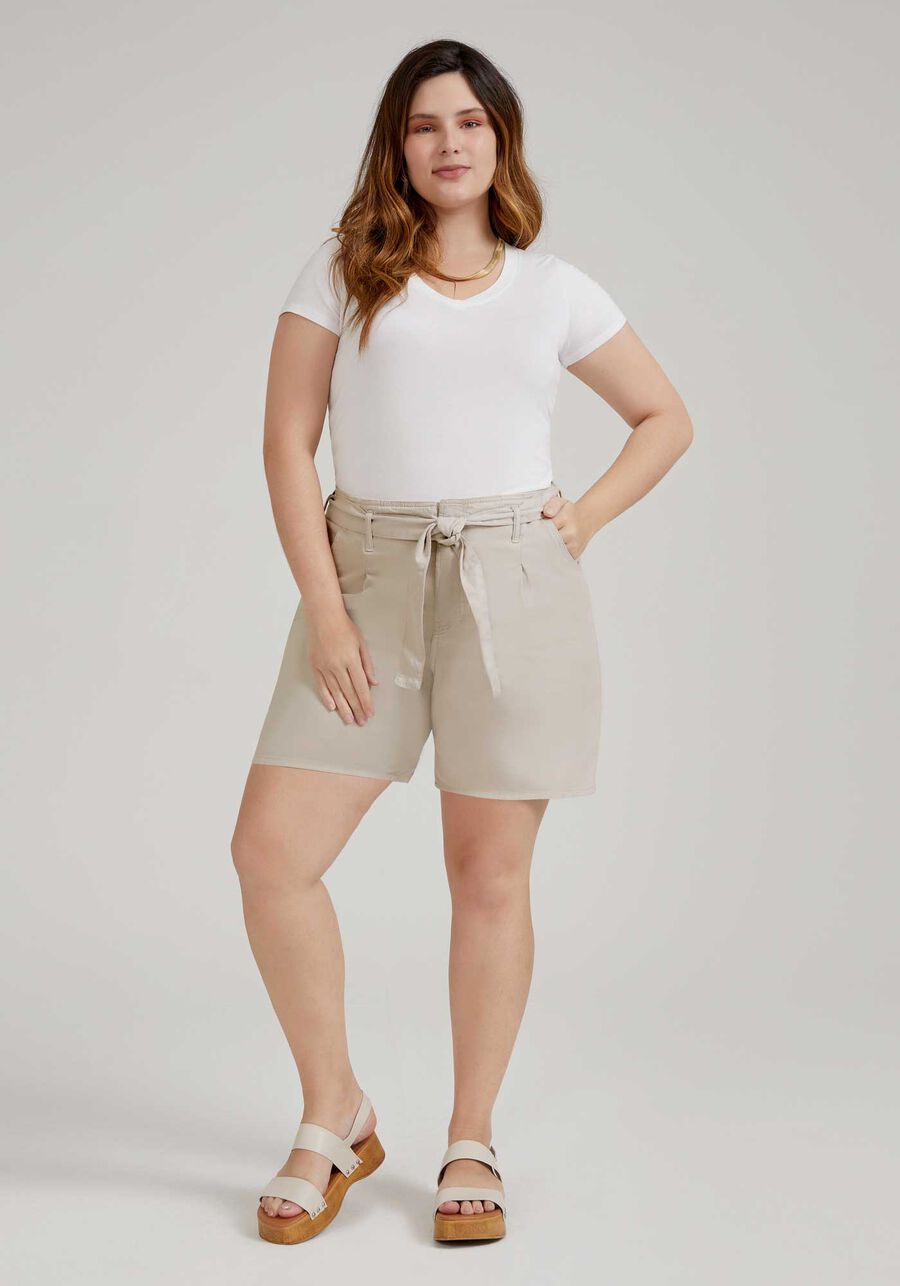 Shorts Sarja Clochard Plus Size com Cinto, NATURAL, large.