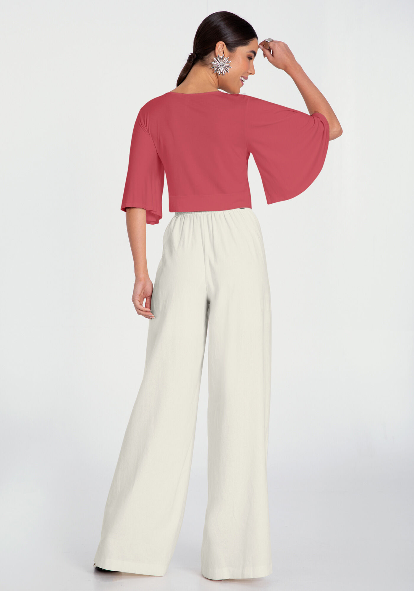 Blusa Cropped em Malha Viscose com Manga Flare, , large.