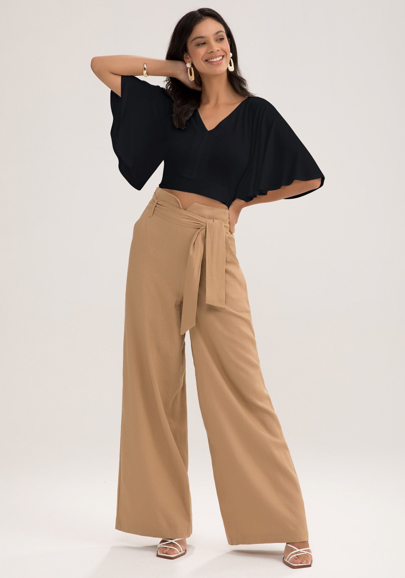 Blusa Cropped em Malha Viscose com Manga Flare, , large.