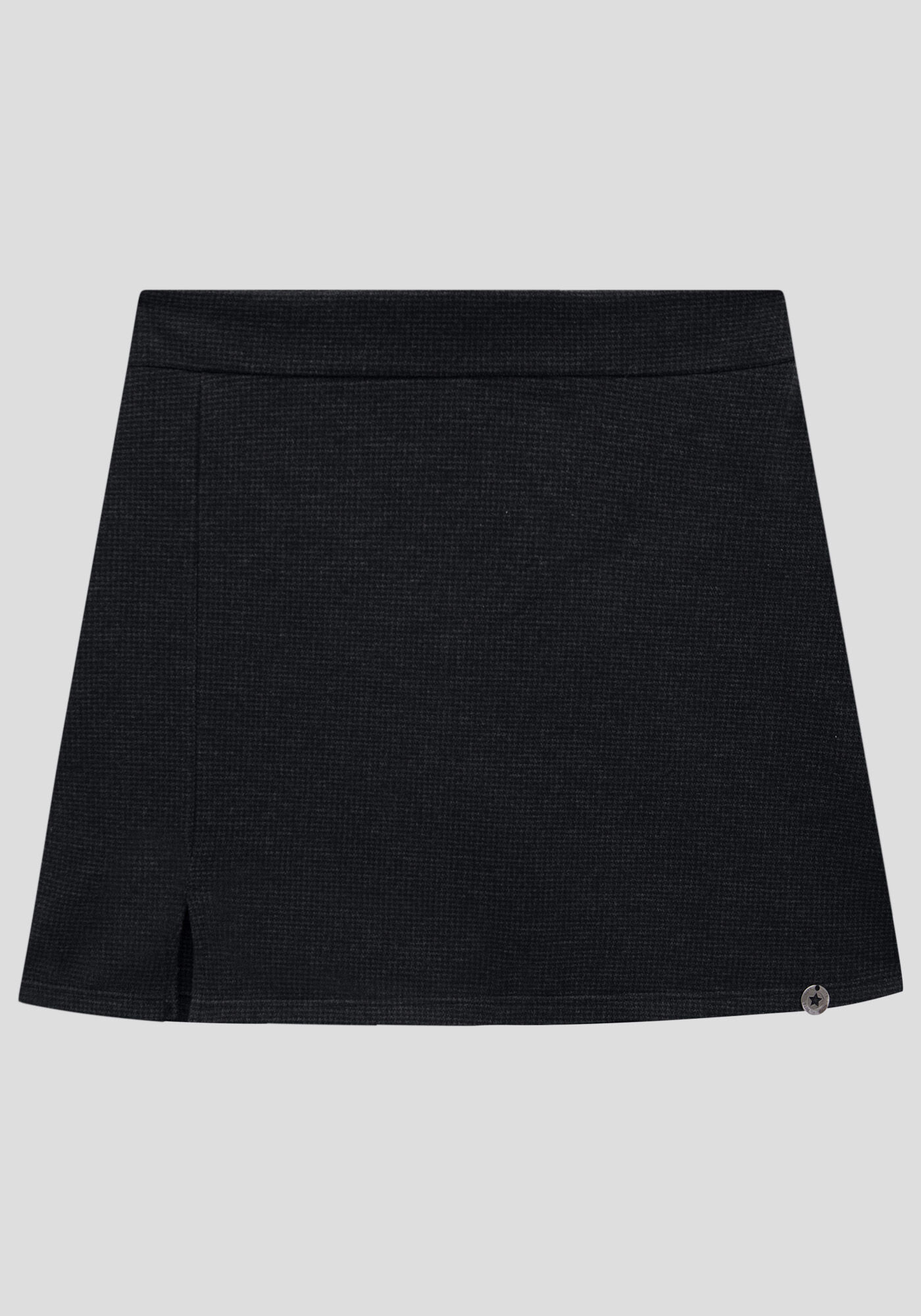 Shorts Saia Juvenil em Malha Pied Poule com Fenda, PRETO REATIVO, large.