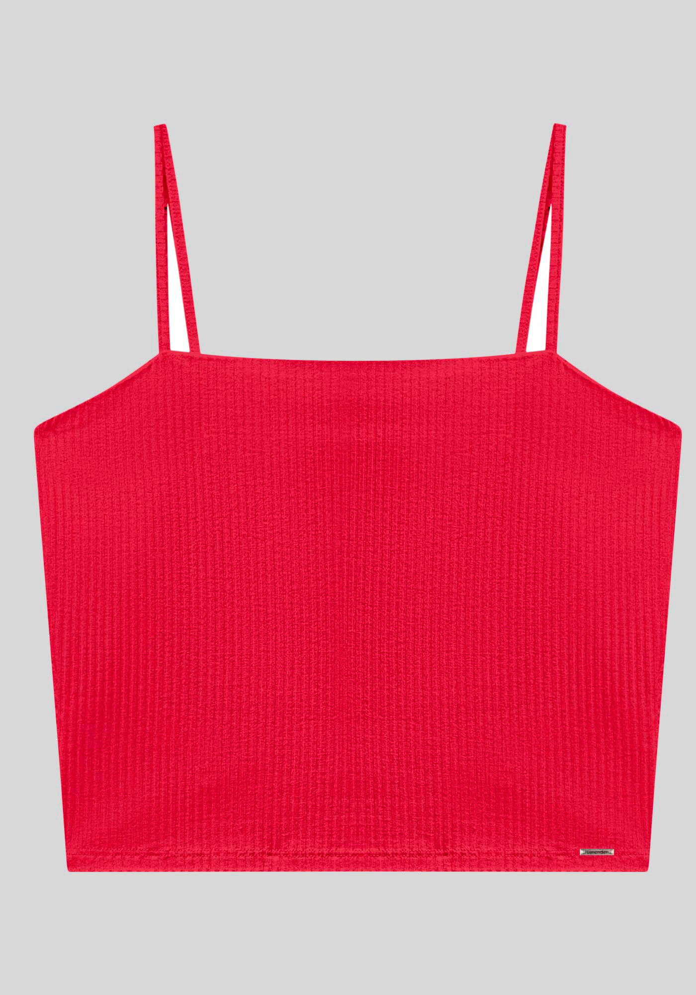 Blusa Regata Curta De Al&ccedil;as Finas Em Malha Canelada, VERMELHO STOP SIGN, large.