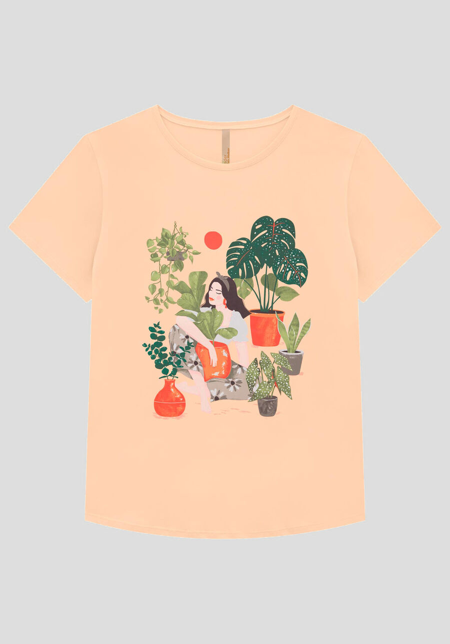 T-shirt Plus Size com Estampa Botânica, LARANJA OTONAL, large.