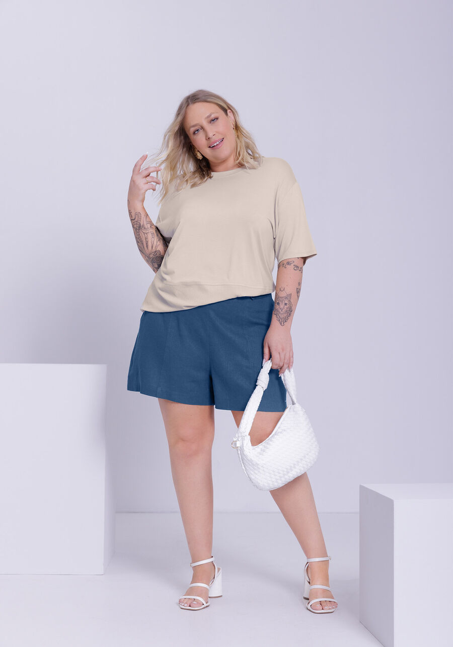 Shorts Plus Size Alfaiataria em Tecido Linho com Decote Cós, MARINHO STELLA. Shorts Plus Size Alfaiataria em Tecido Linho com Decote Cós, MARINHO STELLA, large.