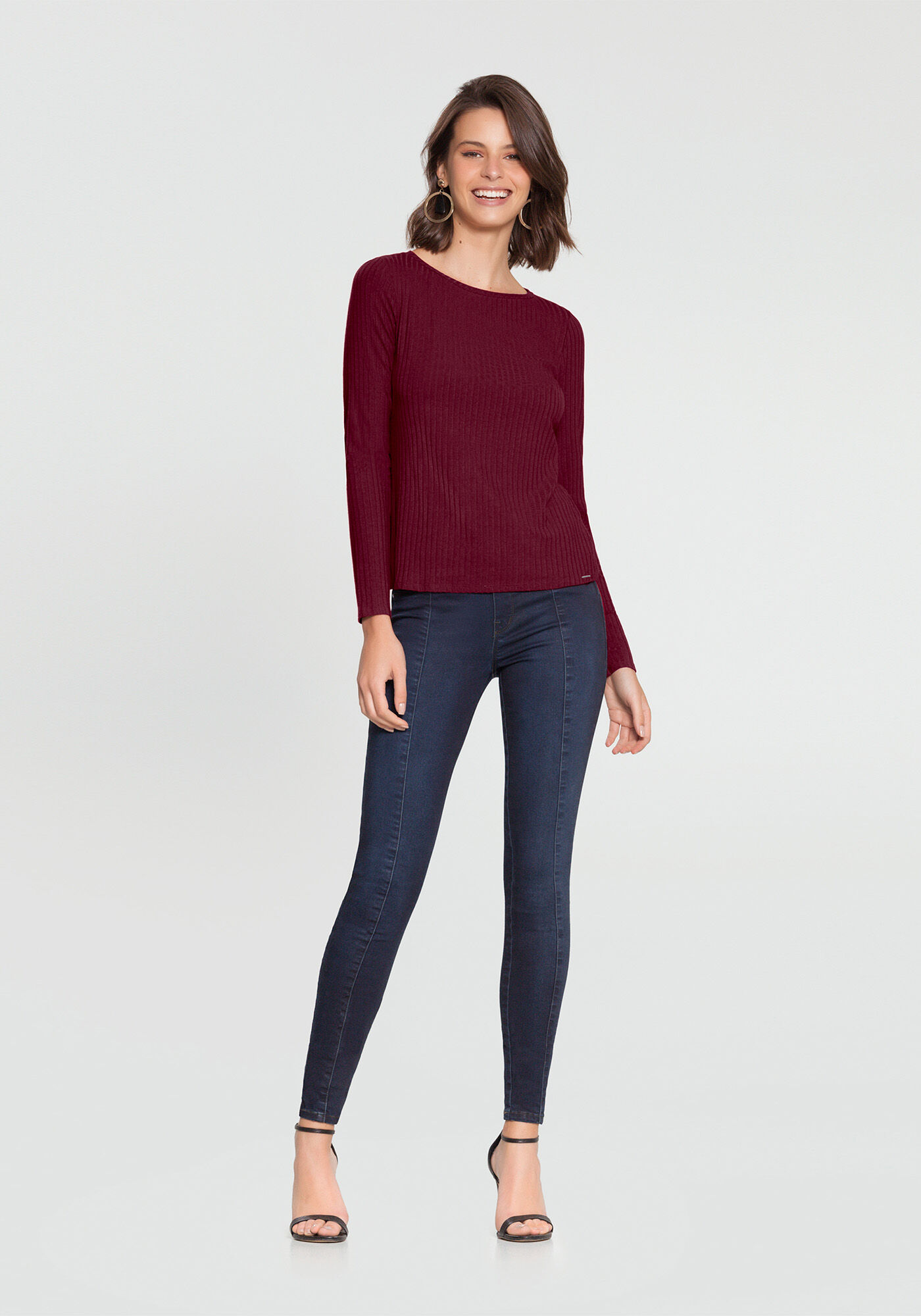 Blusa B&aacute;sica Canelada Manga Longa, , large.