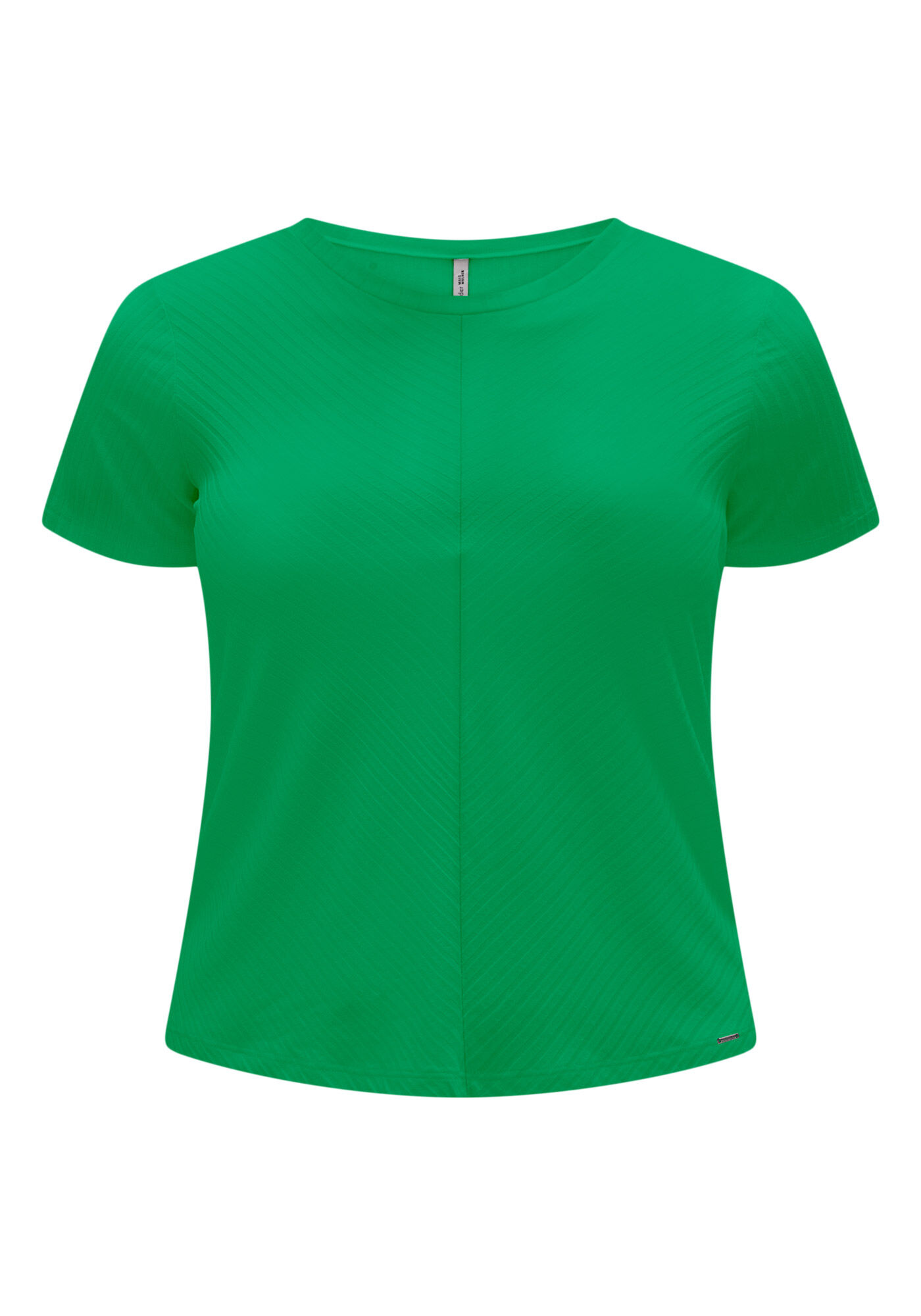 Blusa B&aacute;sica Canelada De Mangas Curtas Com Recorte Frontal, , large.