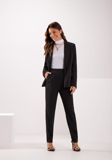 Calça Reta Feminina Em Alfaiataria Com Bolsos, PRETO REATIVO. Calça Reta Feminina Em Alfaiataria Com Bolsos, PRETO REATIVO, large.