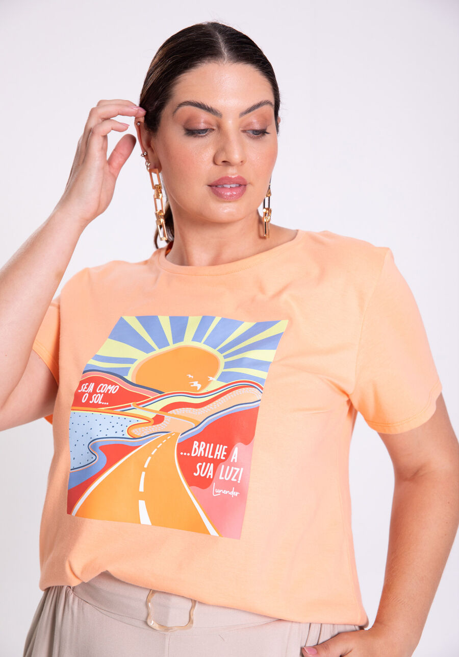 T-shirt Plus Size em Malha com Estampa Solar, , large.