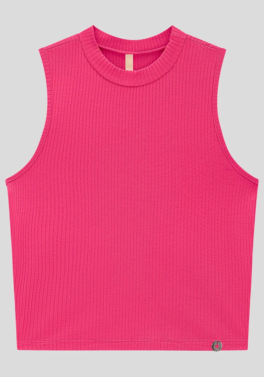 Regata Juvenil Canelada com Gola Alta, ROSA AMETHYST. Regata Juvenil Canelada com Gola Alta, ROSA AMETHYST, large.