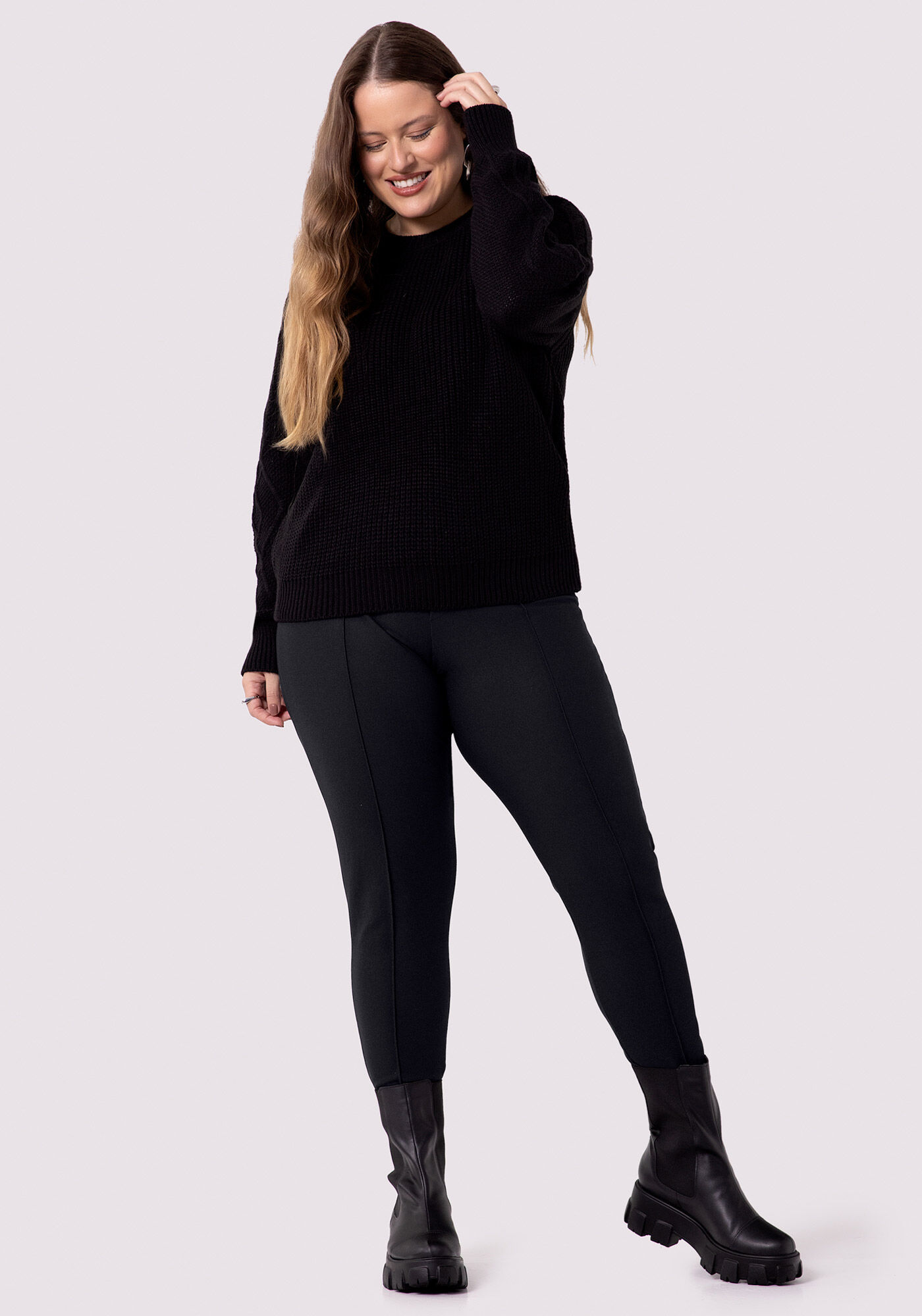 Cal&ccedil;a Legging Plus Size com Nervura, PRETO REATIVO, large.