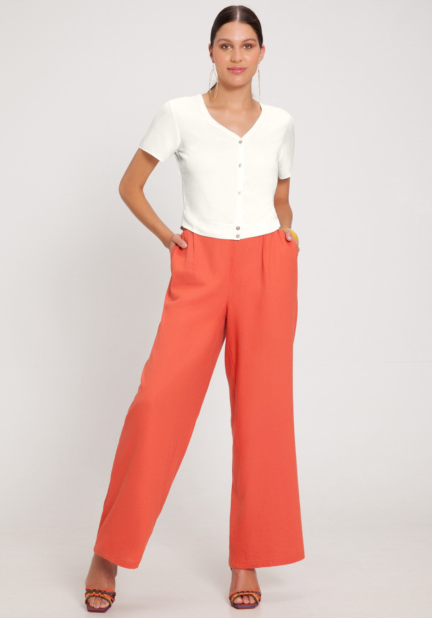 Camisa Manga Curta em Viscose Cropped, , large.