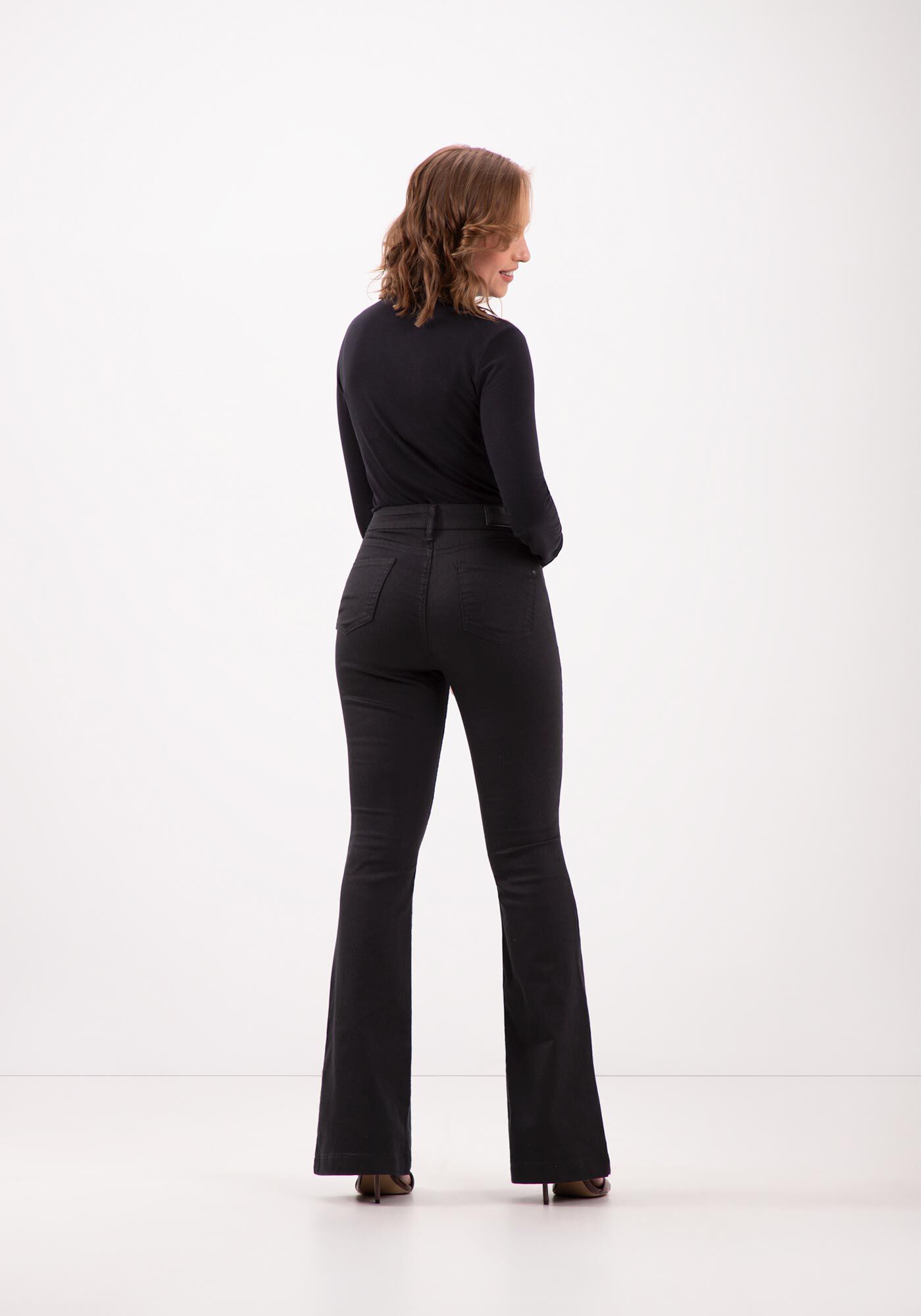 Cal&ccedil;a Flare De Cintura Alta Em Sarja Amaciada Para Pequenas, PRETO REATIVO, large.