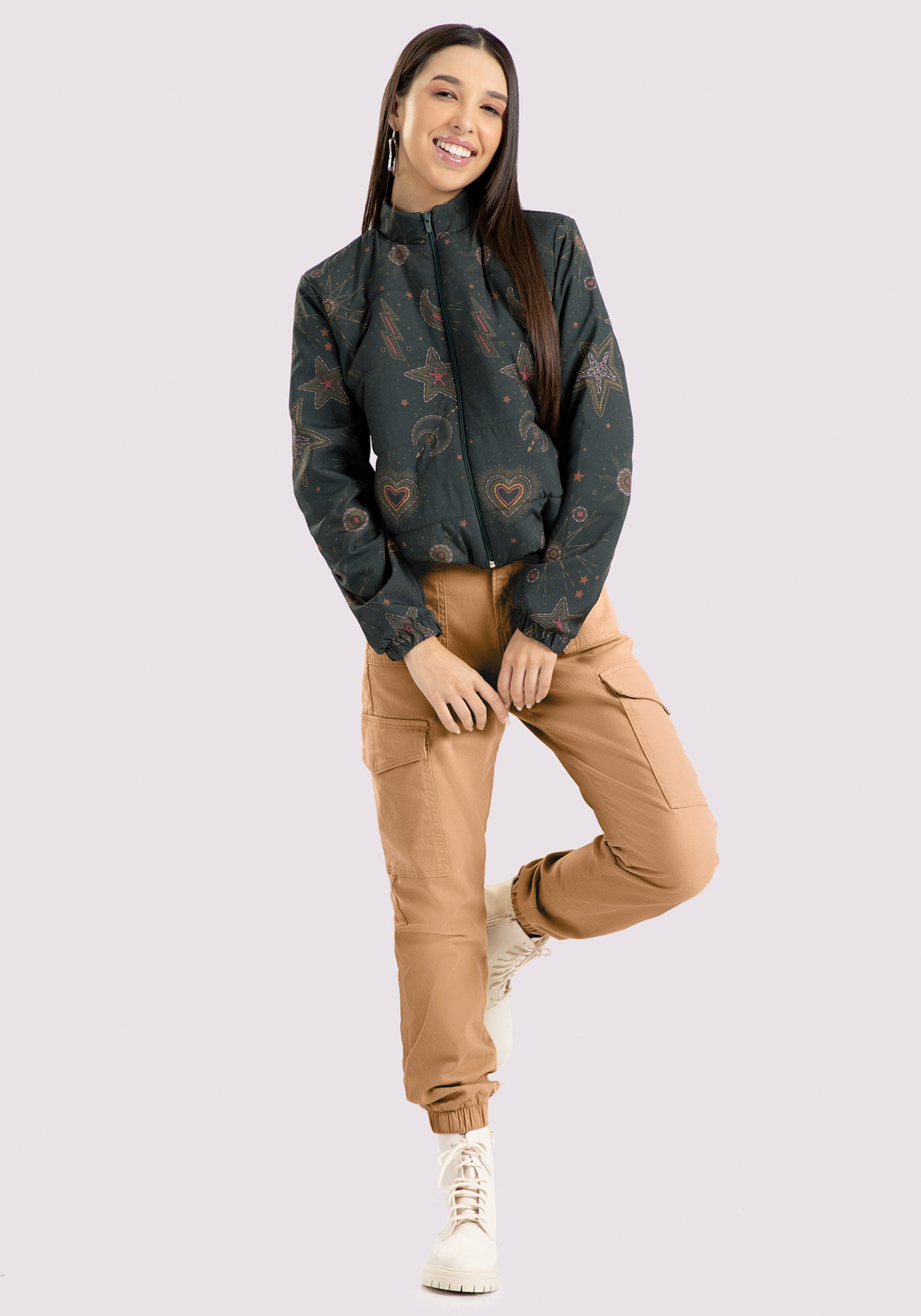 Jaqueta Puffer Juvenil em Politel Estampada, , large.