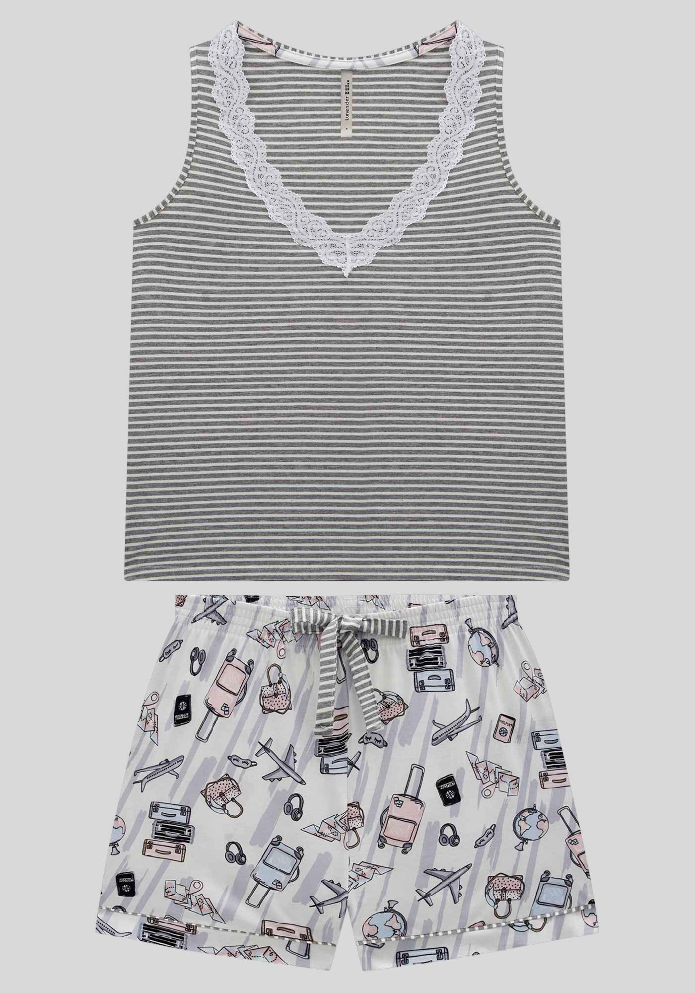 Pijama Plus Size Estampado com Renda, , large.