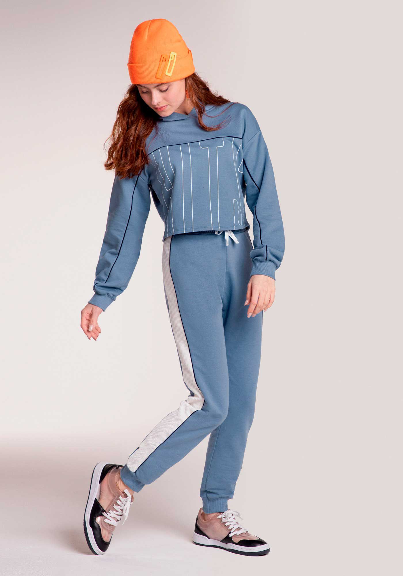 Conjunto Blus o Cropped e Cal a em Moletom Juvenil Lunender