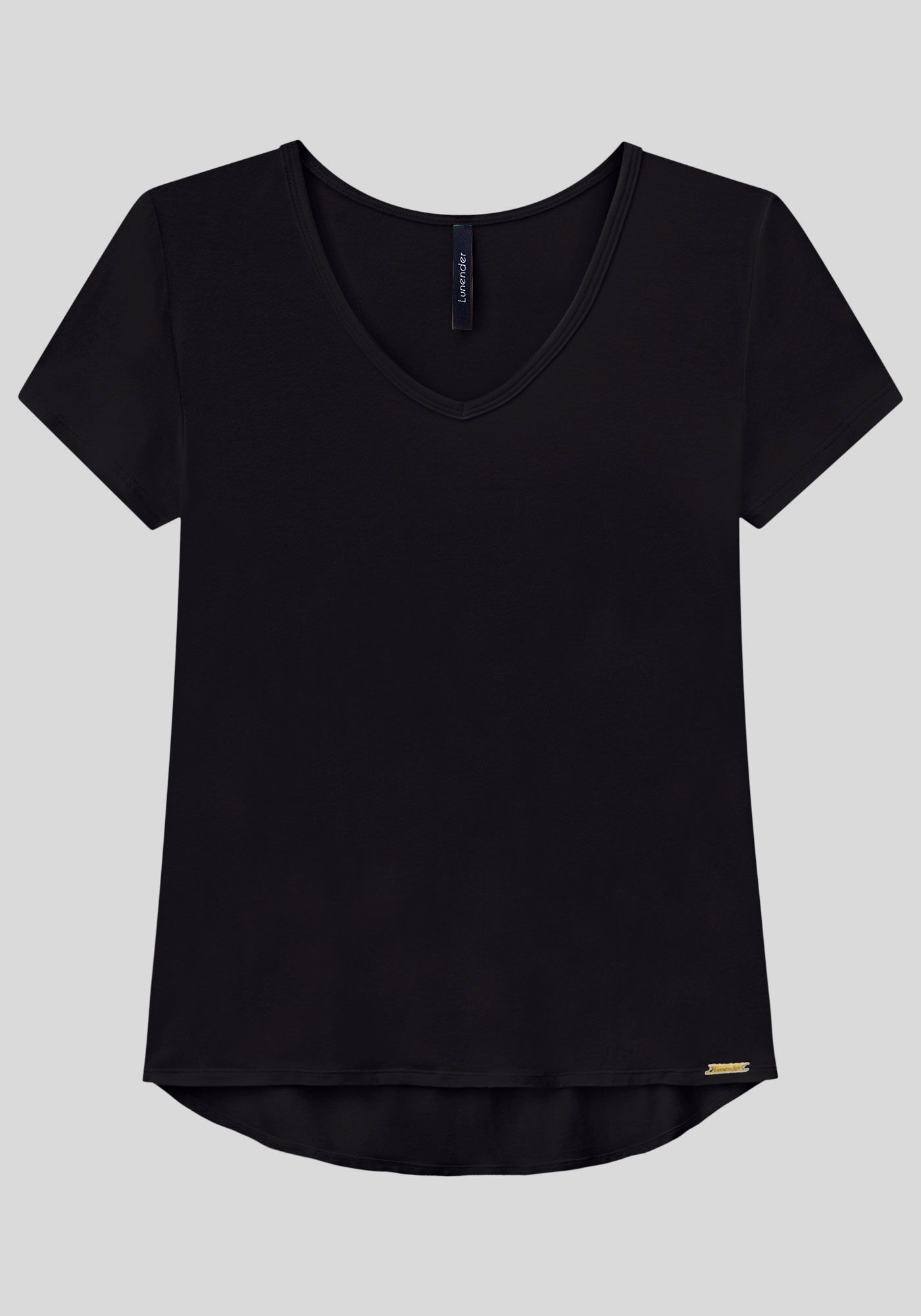 Blusa B&aacute;sica em Malha Viscose com Manga CUrta, PRETO REATIVO, large.